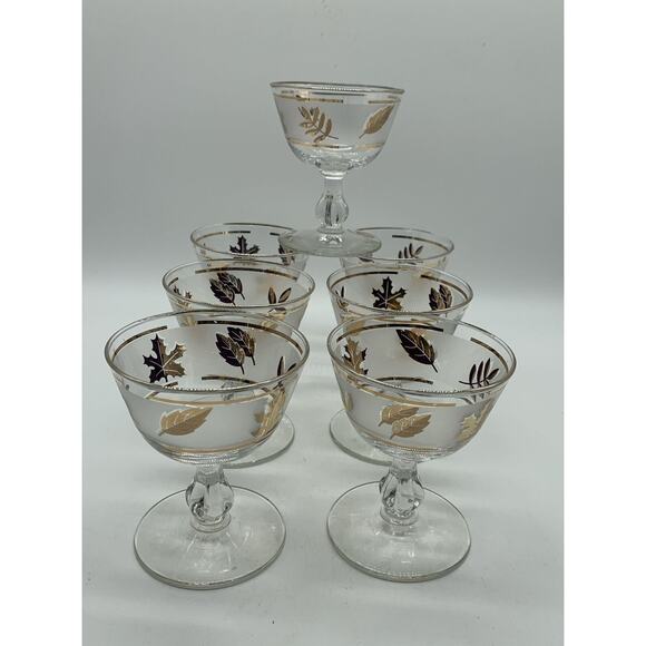 MCM Libbey Golden Foliage 8 Oz Sherbert Dessert Glasses Set Of 7 - Picture 1 of 3